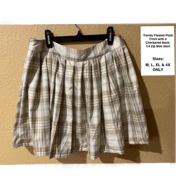 🐣  PLUS Size ~ Trendy Pleated Plaid / Checkered Mini Skirt - Picture 4 of 4
